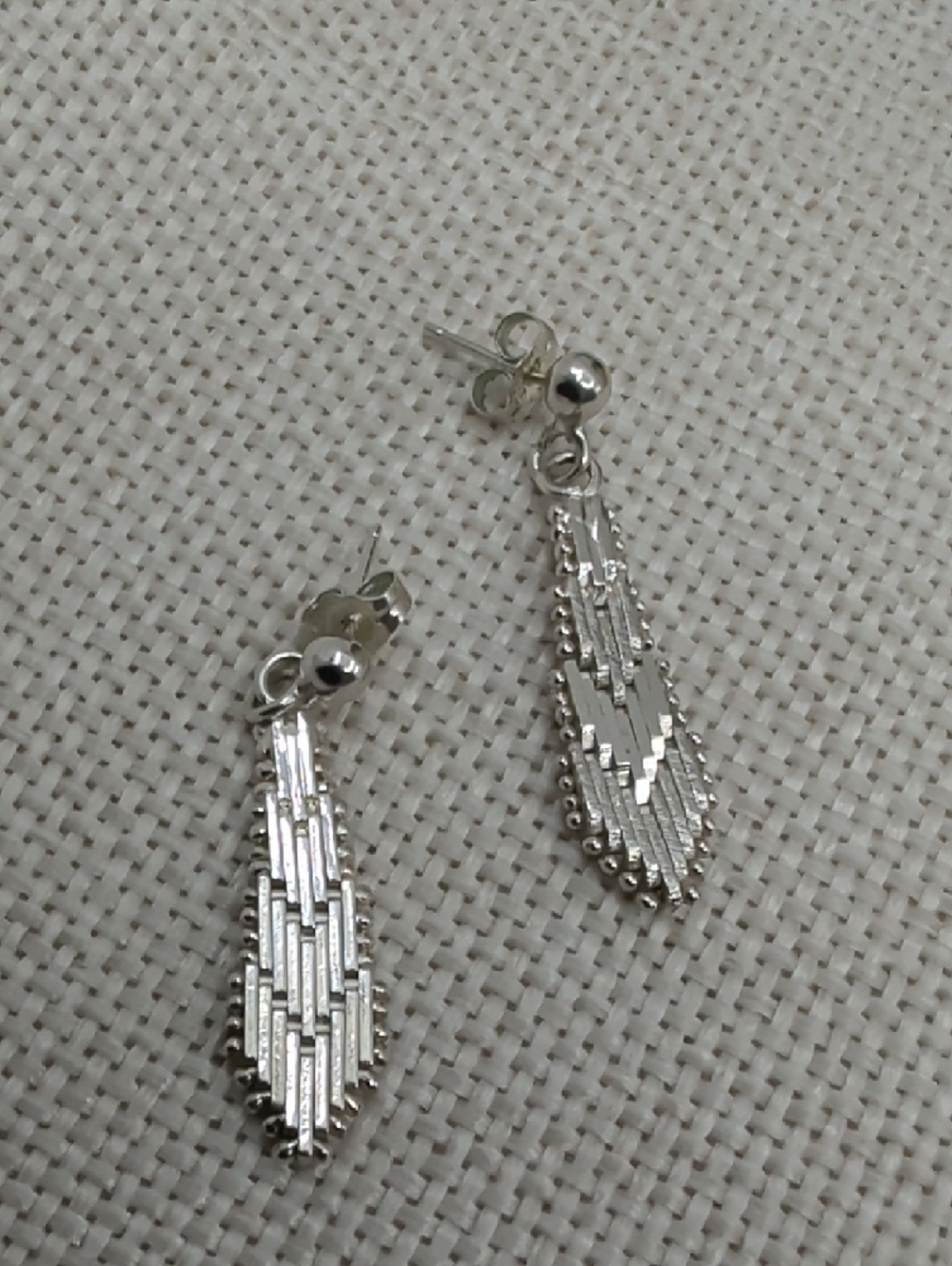 Vintage 925 Italy Sterling Silver Woven Mesh Geometric Drop Earrings Ball Stud - Picture 10 of 17